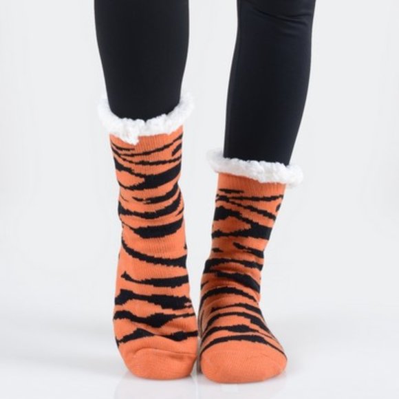 Tiger Stripe Sherpa Lined Slipper Socks - Picture 3 of 5